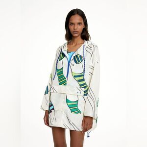 Parfois Collection Womens Size Medium White Colorful Abstract Windbreaker Jacket